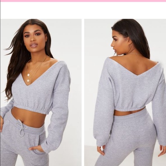 Gray Marl Crop Off The Shoulder Sweater 